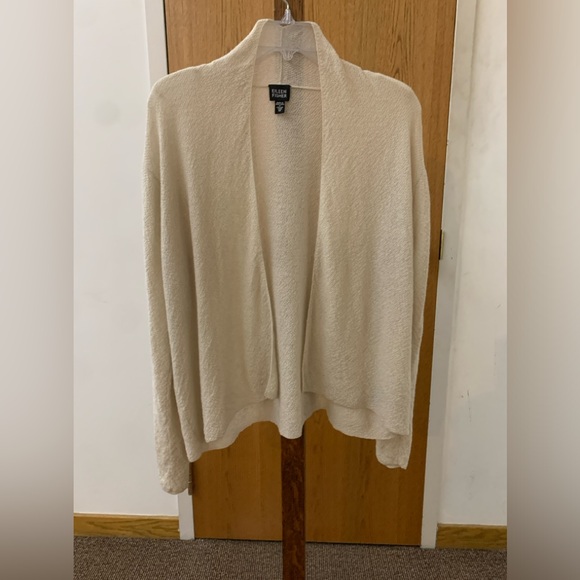 Women's Medium Ivory Cream Wool Crepe Eileen Fisher Open Front Cardigan Top - Picture 2 of 14